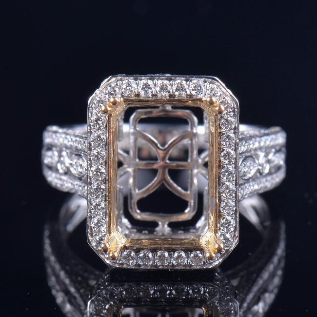 Custom Luxury Gift Lab Diamond Sidestone Setting Promise Ring 14K Two-tone Gold