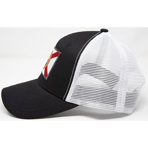 Florida State Flag Trucker Cap, Baseball, Snapback (Black/White)