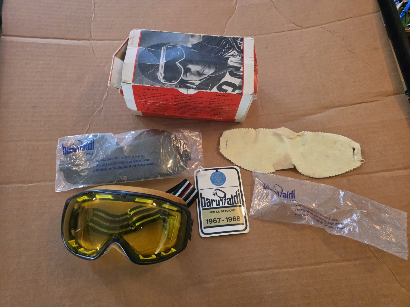 Baruffaldi Viking Goggles 1967 Vintage Ski Motorcycle  Racing  Vintage Yellow