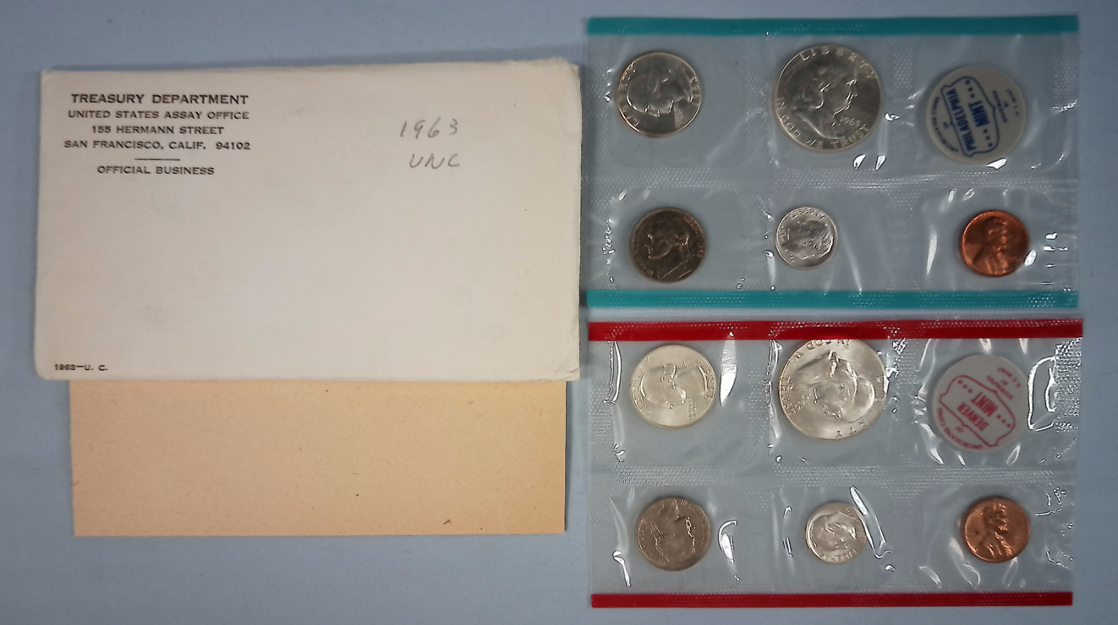 1963 P D United States Mint Uncirculated Set 10-Coins 90% Silver 50C 25C 10C