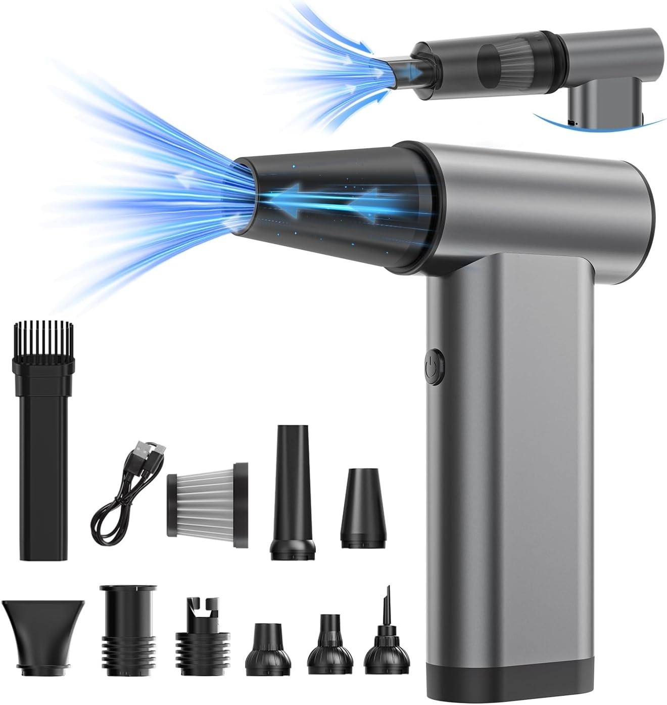 3 in 1 Compressed Air Duster, Aluminum Brushless Motor Dust Air Blower with LED