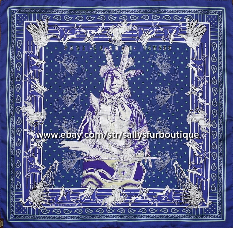 Sallys 18 Momme Twill Silk Wrap Scarf Indians Print Double Face Kerchief 35"