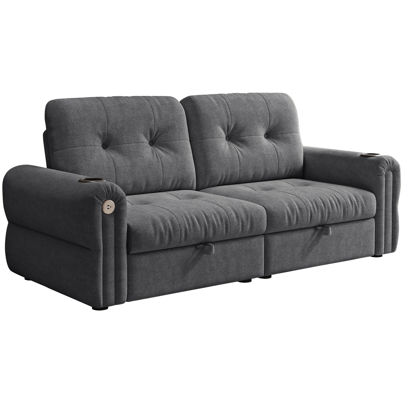 77" Convertible Sofa Bed 2-in-1 Sleeper with Chaise Lounge, Dark Grey Chenille
