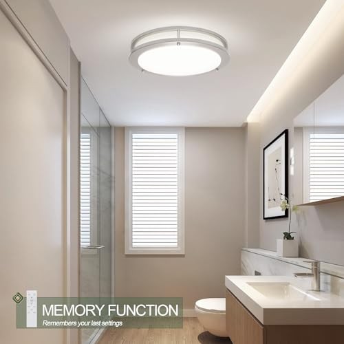 Dimmable LED Flush Mount Ceiling Light Fixture 13inch 2pack with remote Silver