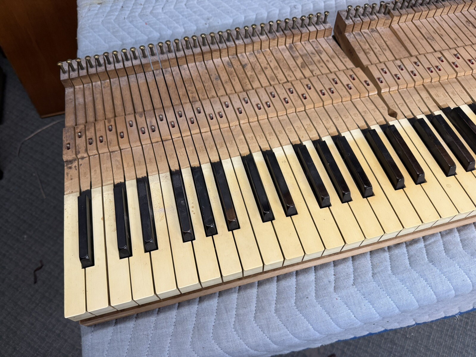 Upright Studio Piano Key Set & Keyframe Ivorine (faux Ivory Keytops 1930-40s