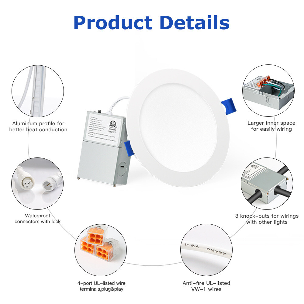 12Pack 6 Inch Ultra-Thin LED Recessed Ceiling Light,3000K/4000K/5000K Selectable