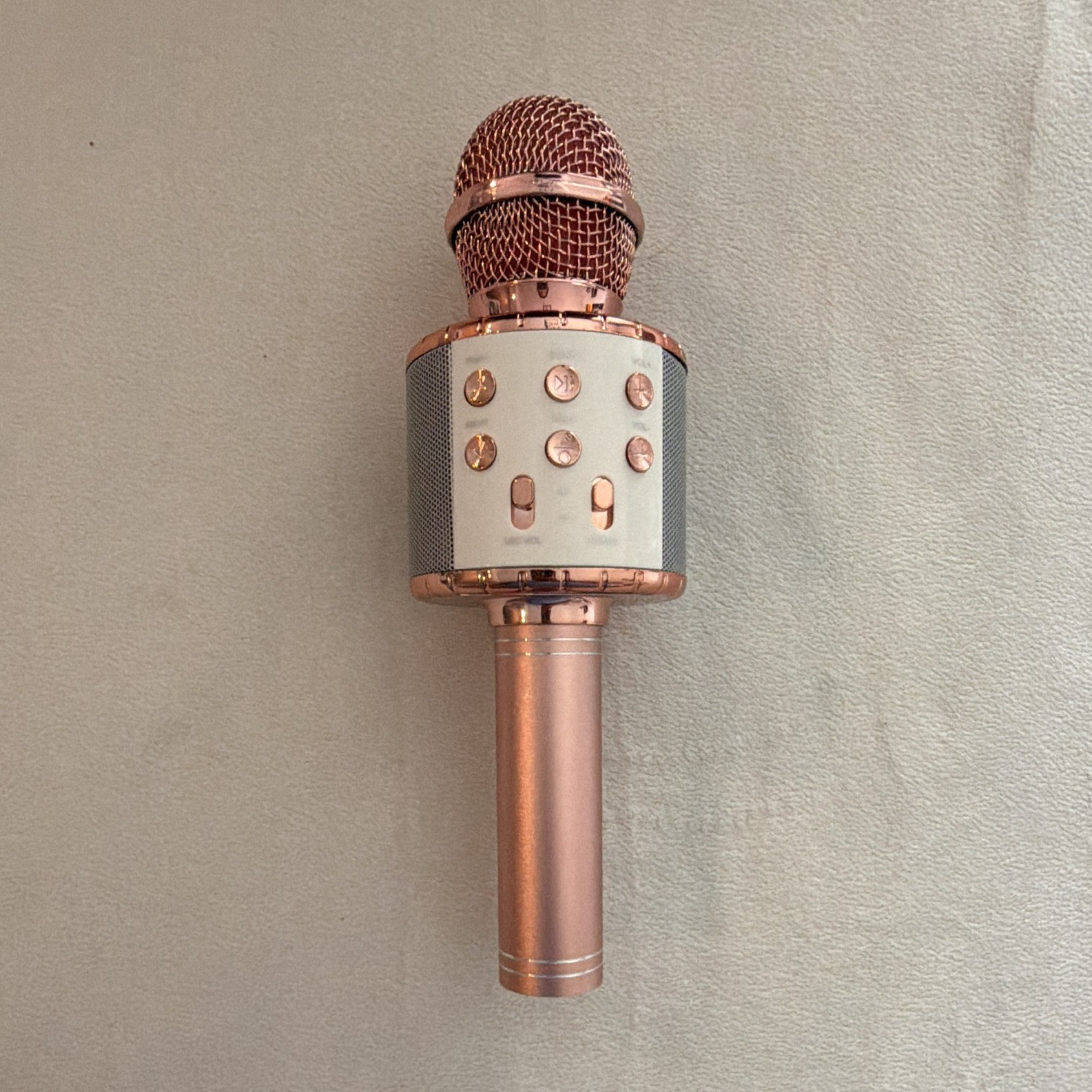 Rose Gold/White Handheld Karaoke Microphone w/ Built-In Speaker, Record, Volume