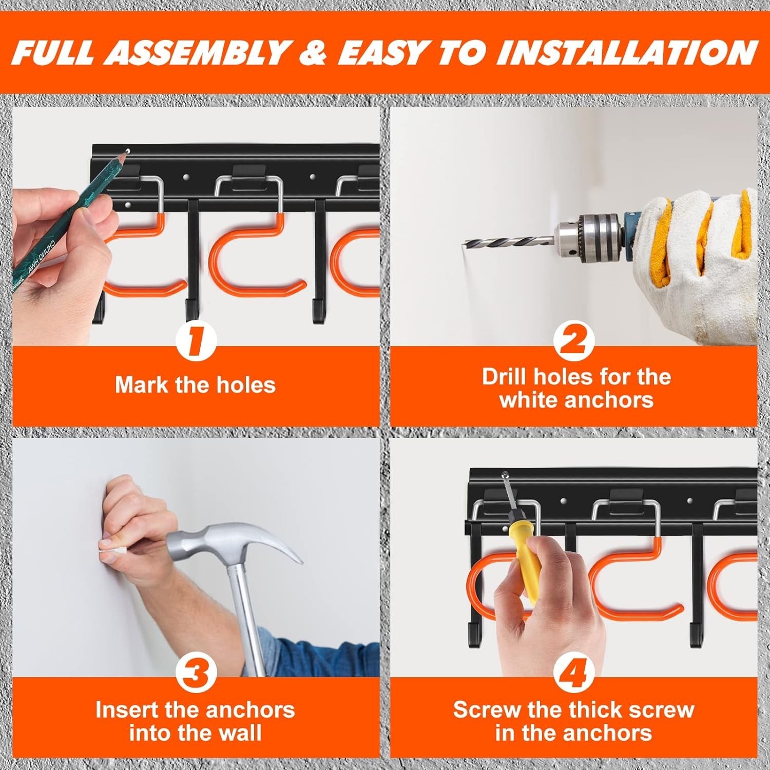 68" All Metal Garden Tool Organizer - Adjustable Wall Mount Storage Solution