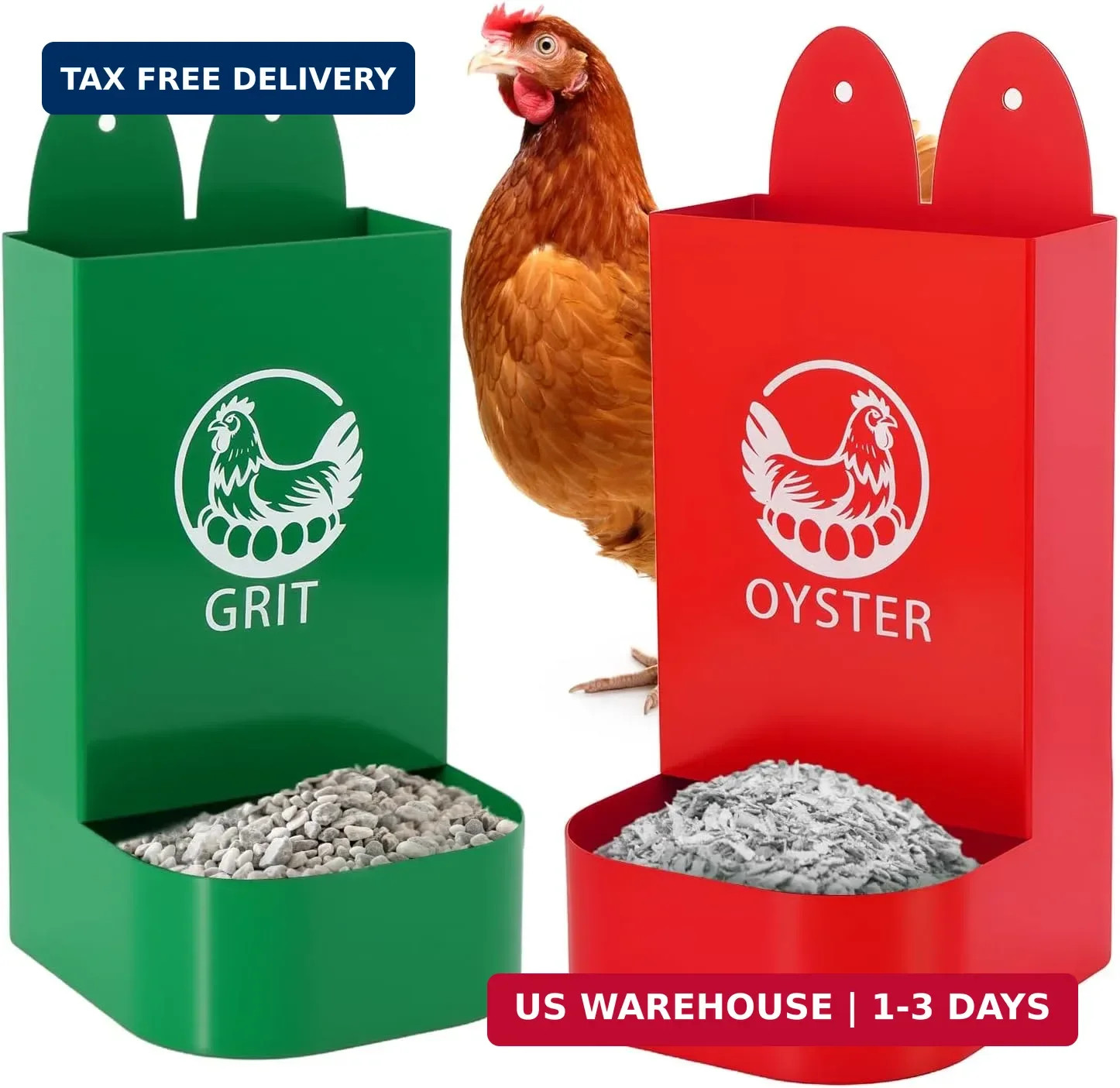2Pack Chicken Grit and Oyster Shell Feeder for Hens - US Patent Pending - Heavy-