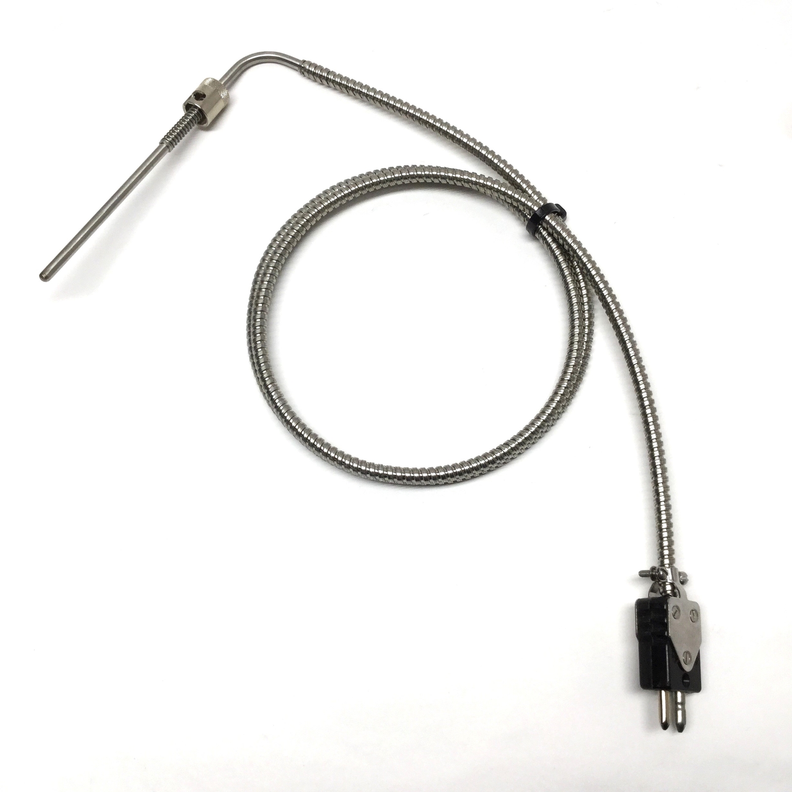 Midwest 90° Rigid Sheath Bayonet Thermocouple, SS Hose, Type J, 5" x Ø3/16"