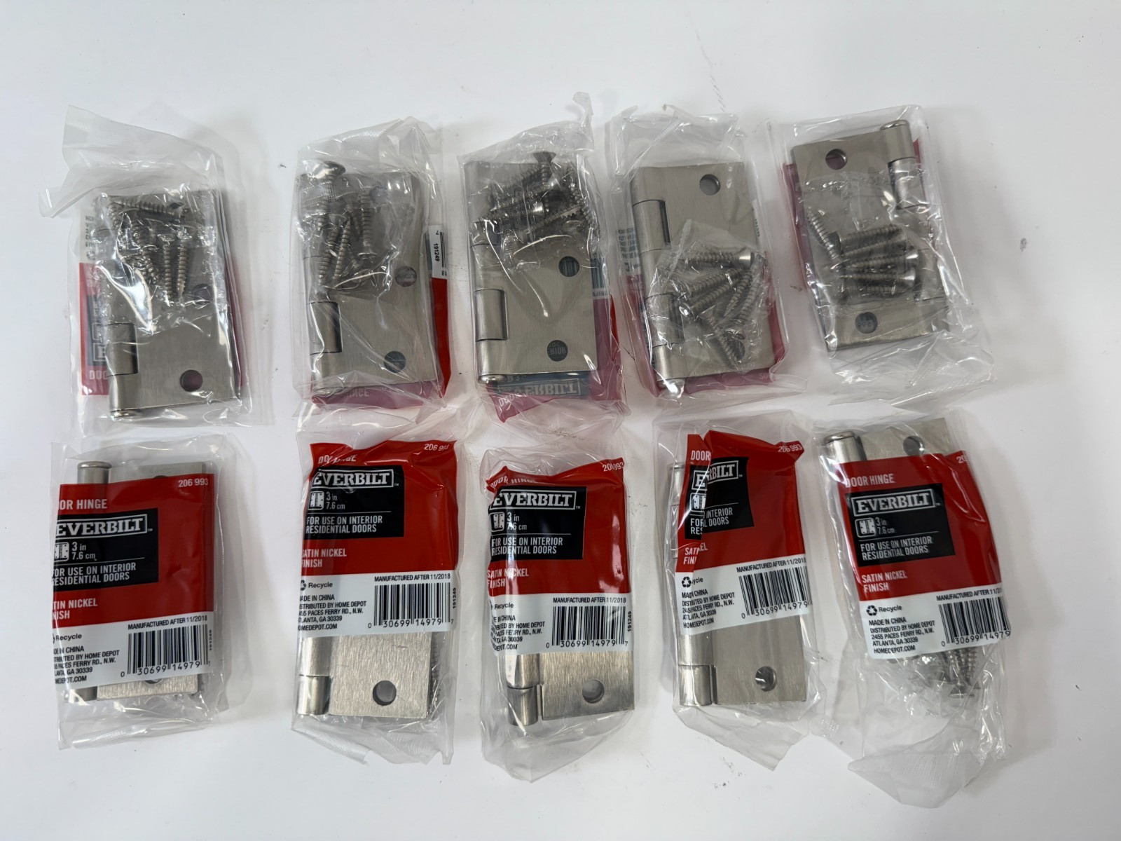 Lot Of 10 Everbilt Square Corner Door Hinge 3 Inch Satin Nickel Finish (14979)