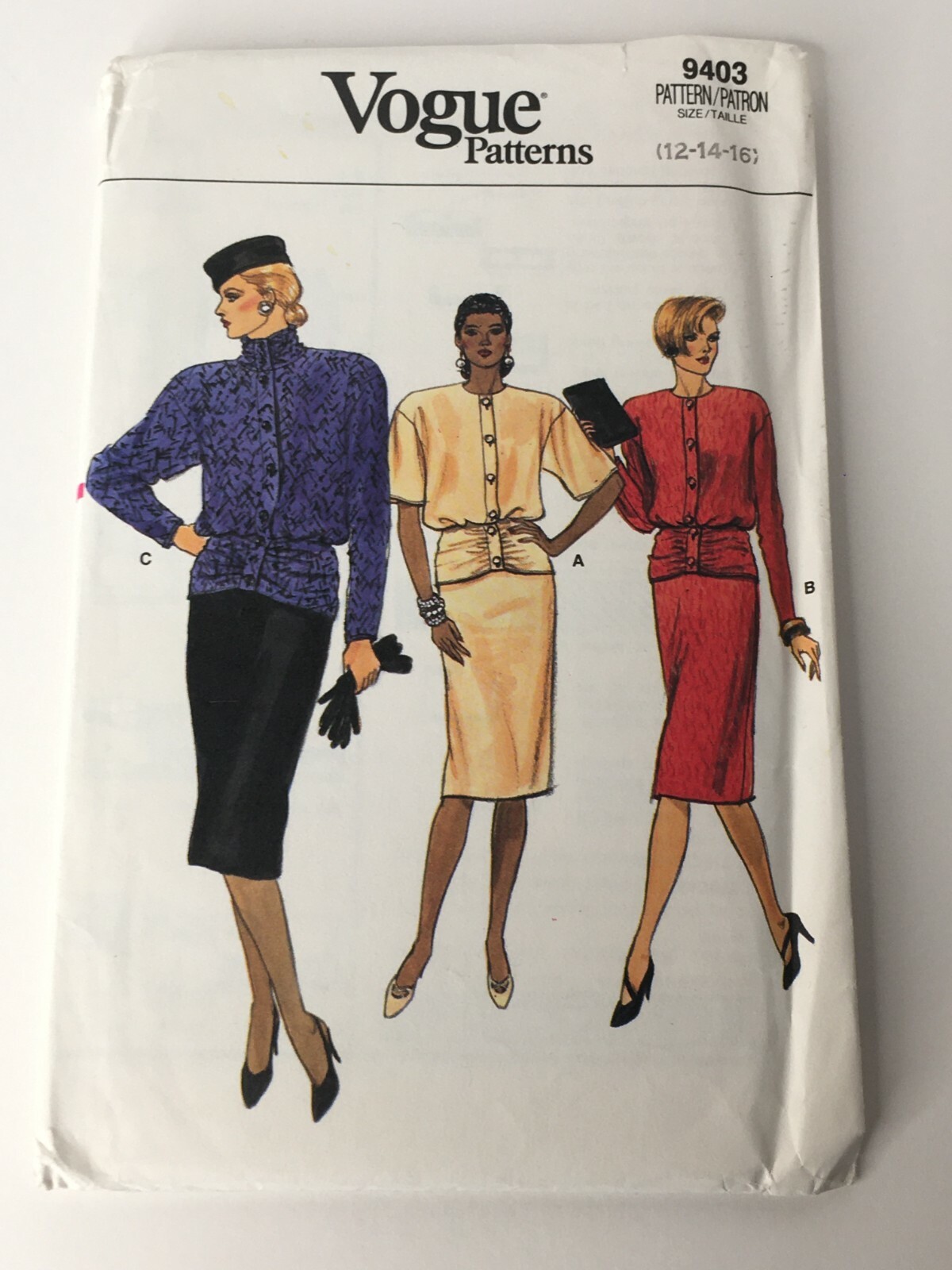 Vogue Sewing Pattern 9403 Miss Straight Skirt Blouson Top Back Vent Sz 12-16 UC