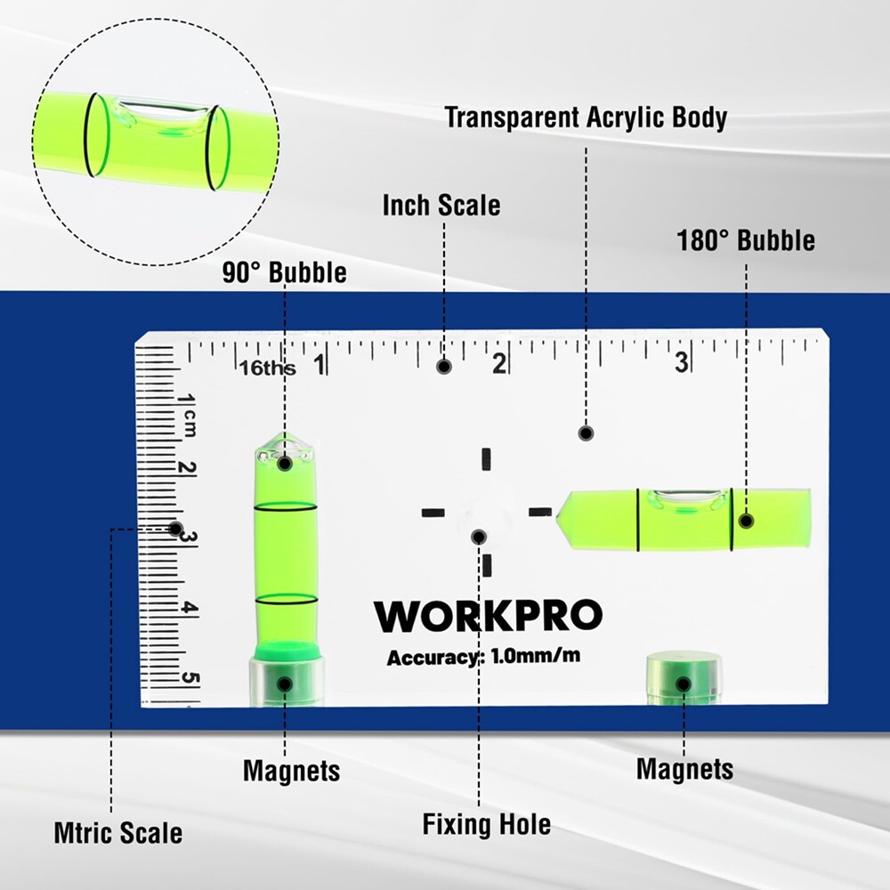 WORKPRO 3-3/4-inch Mini Level Tool Small Level Magnetic Level 2 Bubbles 90°/180°