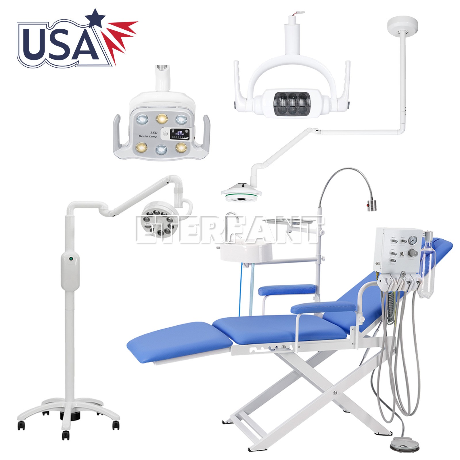 Dental Folding Chair Air Turbine Set/8/9/55W LED Oral Light for Dental Chair US