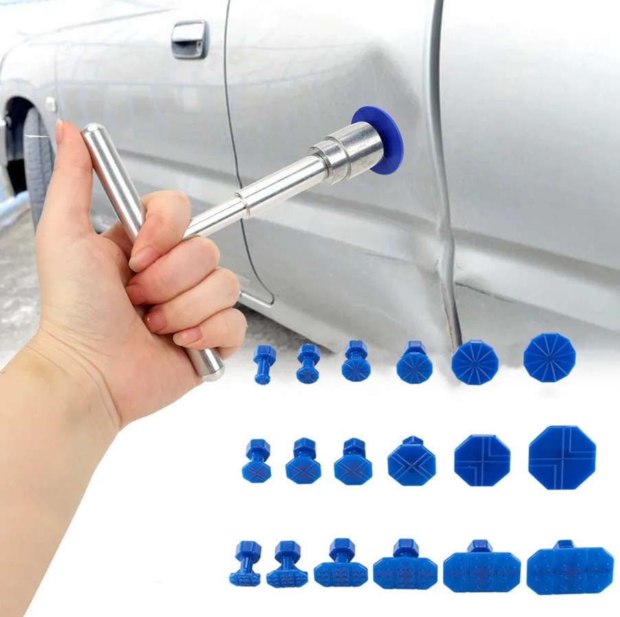 1pc Paintless Car Dent Repair Puller Kit with 18 Glue Tabs & Metal T-Handle Tool