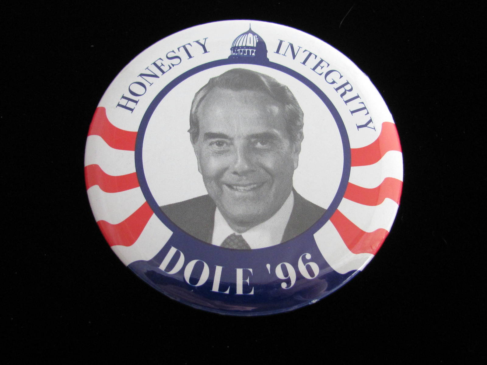 1996 Bob Dole for President 3" Pinback Button Honesty Integrity Dole '96