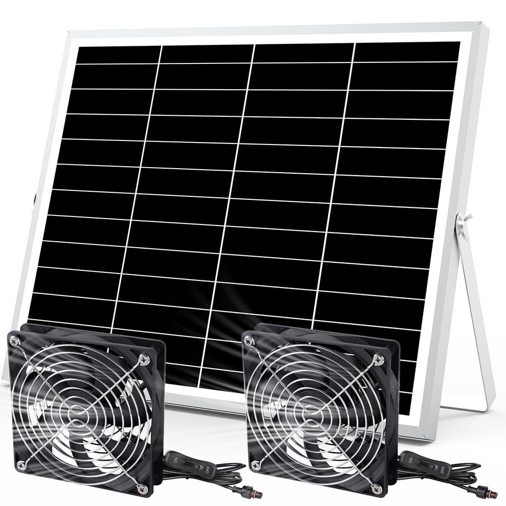 pqins 5 Inch Solar Powered Fan, Solar Exhaust Intake Fan Kit, IPX7 Waterproof...