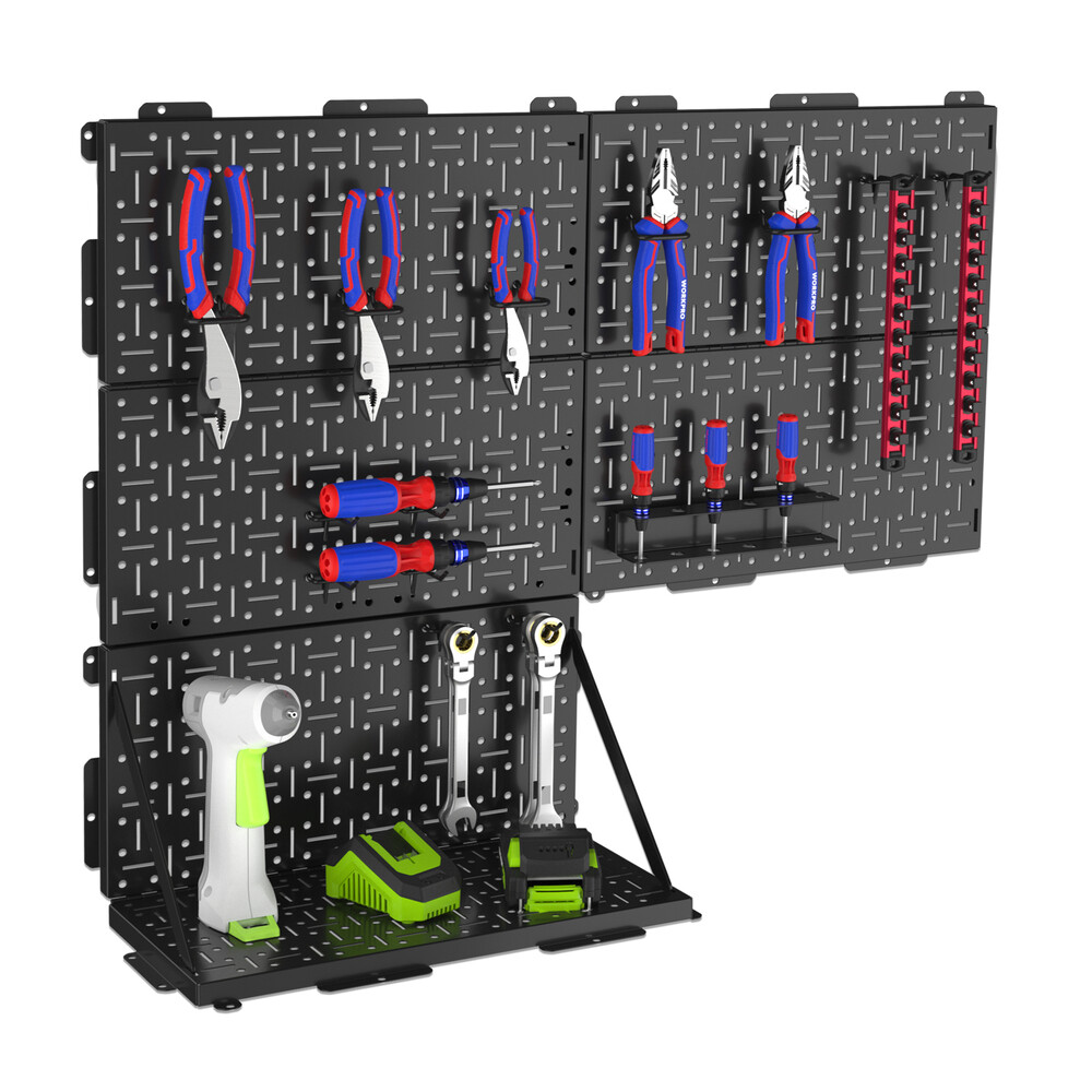 WORKPRO 16"x 16” Metal Peg Board 3PC Foldable Pegboard Steel Panel w/Round Holes