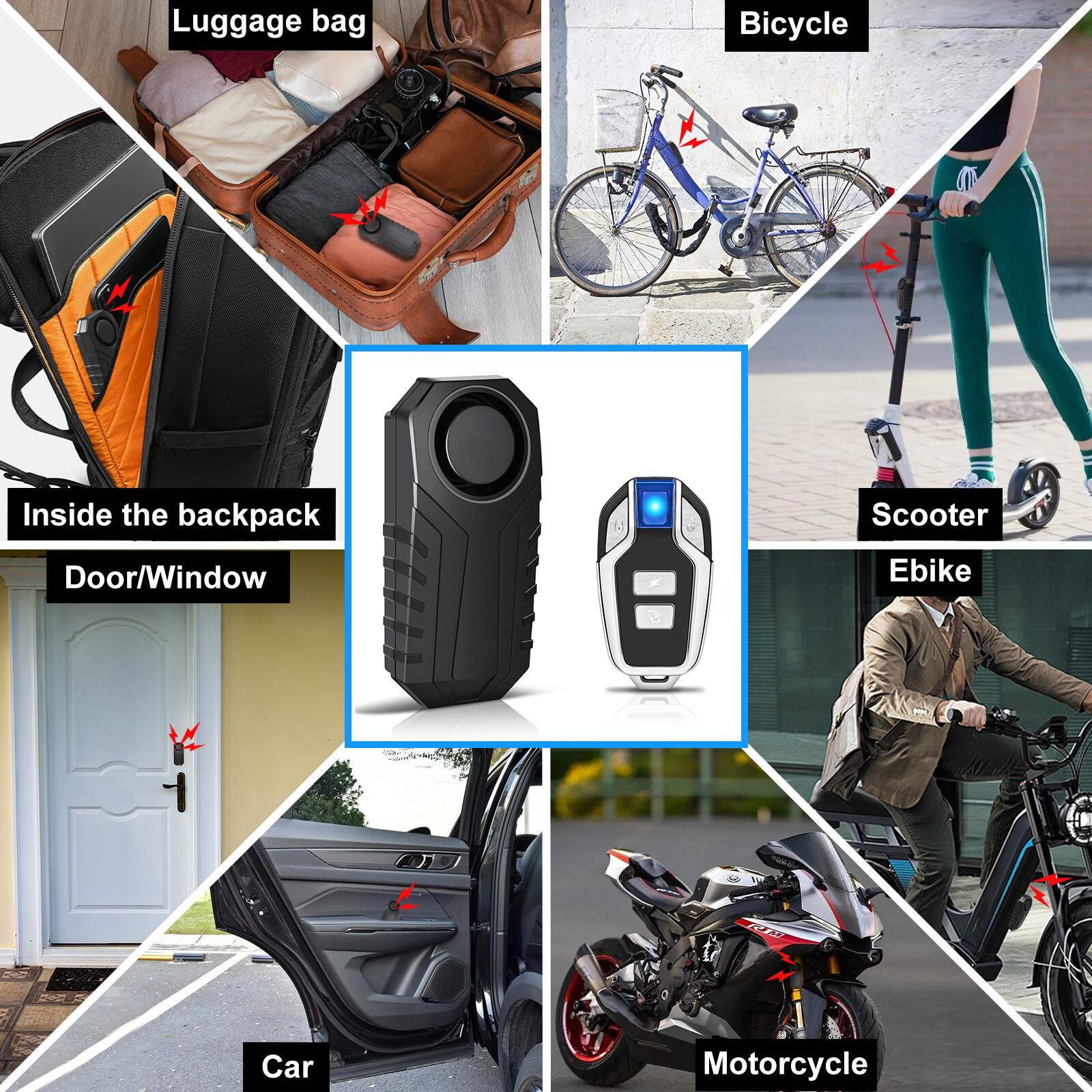 Bike Alarm, Wireless, Anti-Theft, Vibration Motion Detector, 113 dB, IP55