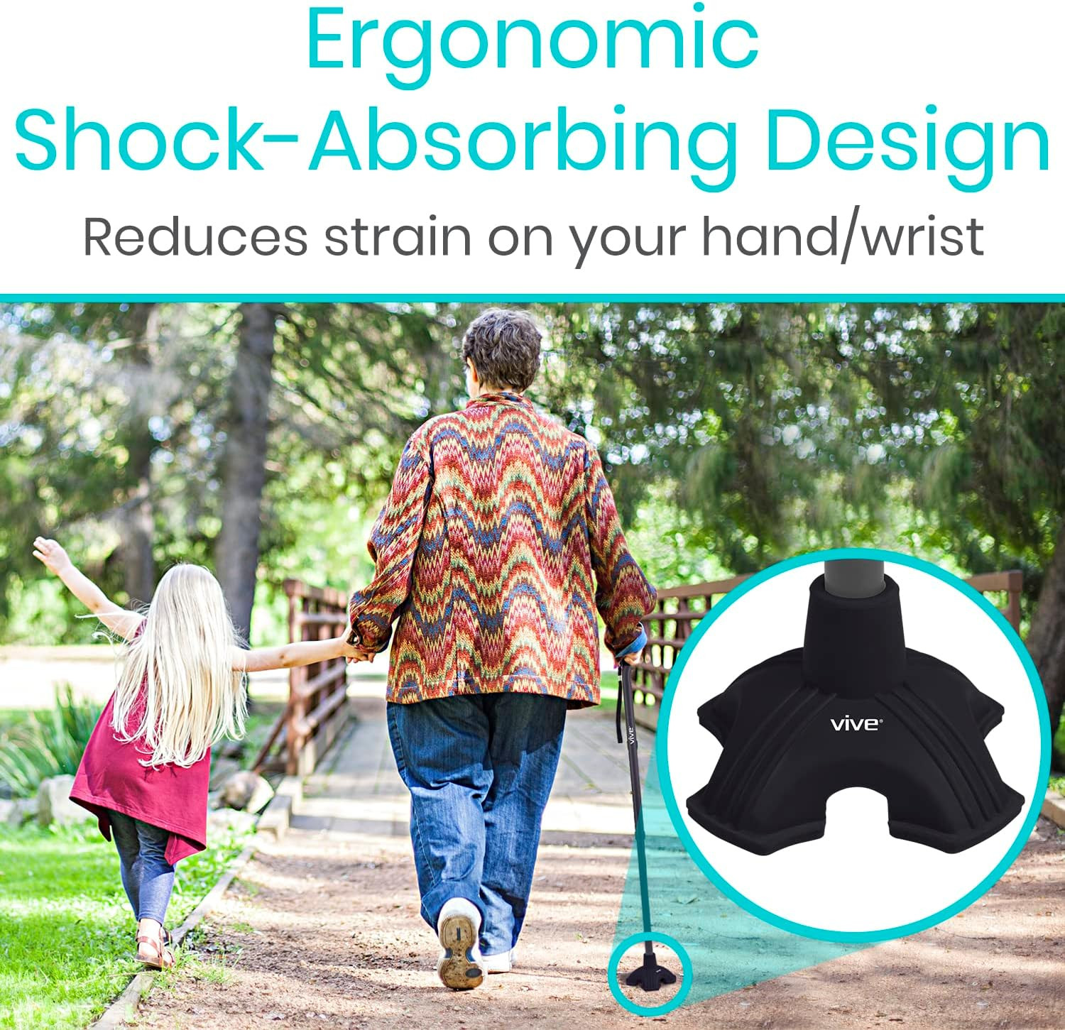 Vive Cane Tip - Self Standing Quad Base Replacement for Most Walking Canes, Walk