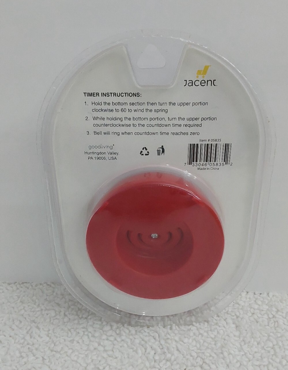 Culinary Elements Kitchen Timer Red 60 Minute Bell Ring Kitchen Accesories