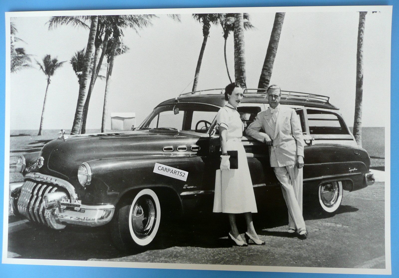 1950 Buick Super Estate Wagon With Royalty 12 x 18" Black & White Picture