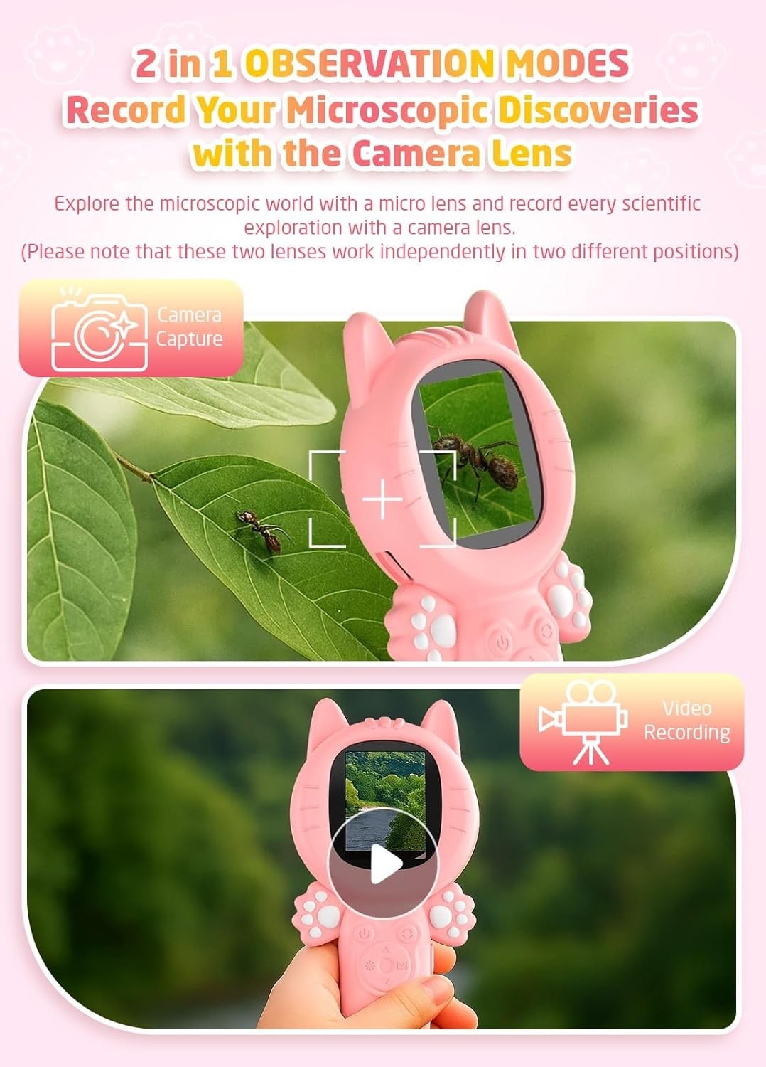 Handheld Digital Microscope, 500X Portable Pocket Mini Microscopes for Kids
