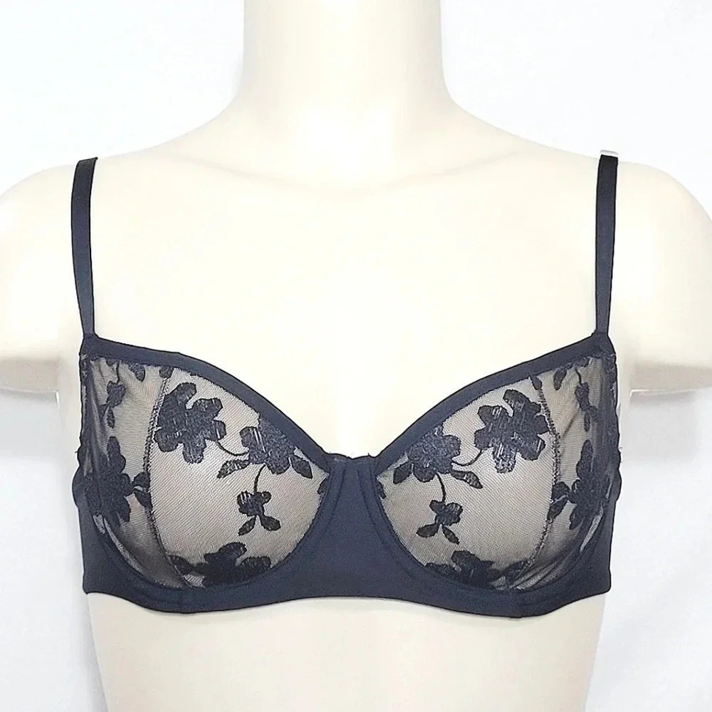 34DD Felina 190013 Sabrina Sheer Lace Demi Underwire Bra Black NWT