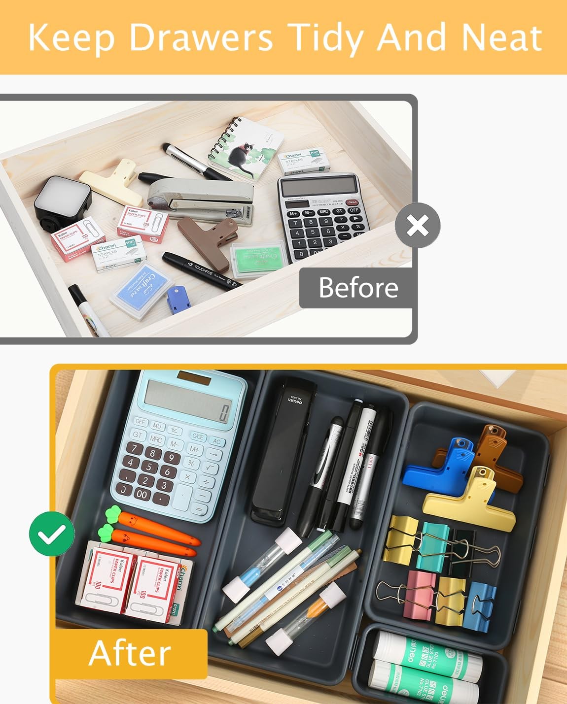 6 PCS Large Drawer Organizer, 3 Sizes Plastic Versatile Desk Drawer Organizer...
