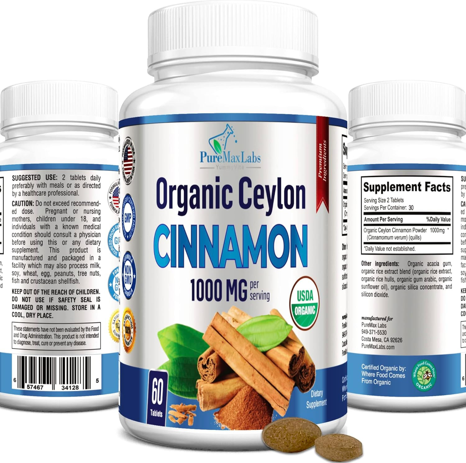 Organic Ceylon Cinnamon - 1000Mg per Serving, Certified Organic True Cinnamon Su