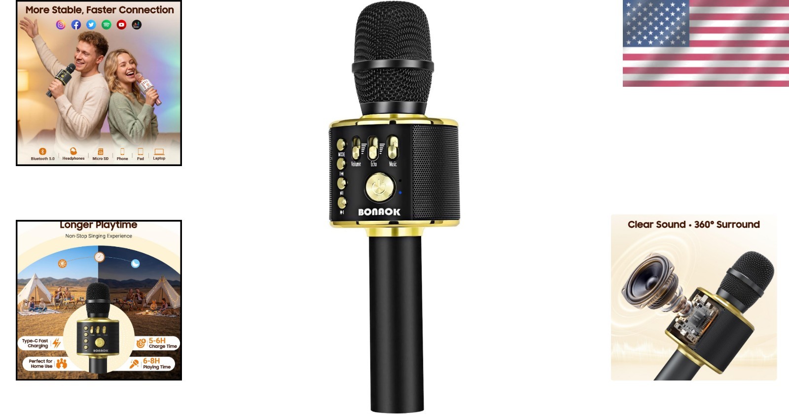 Compact Bluetooth Karaoke Microphone with USB & SD Support - Perfect for Parties