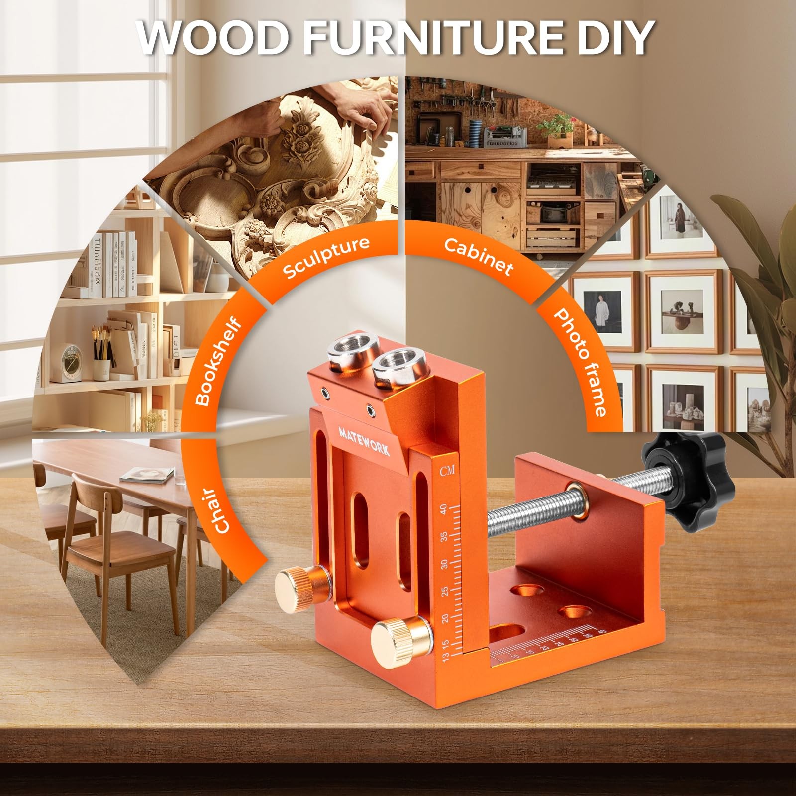 Pocket Hole Jig Kit, Matework Adjustable Medium, Orange-For oblique holes