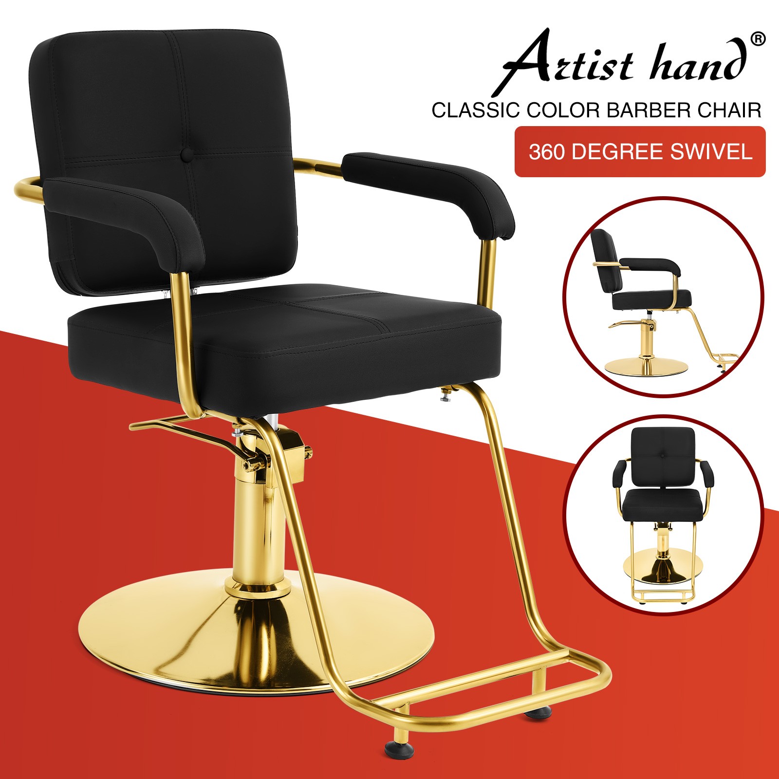 Artist Hand Black+Gold 360° Heavy Duty Hydraulic Barber Chair Beauty Salon