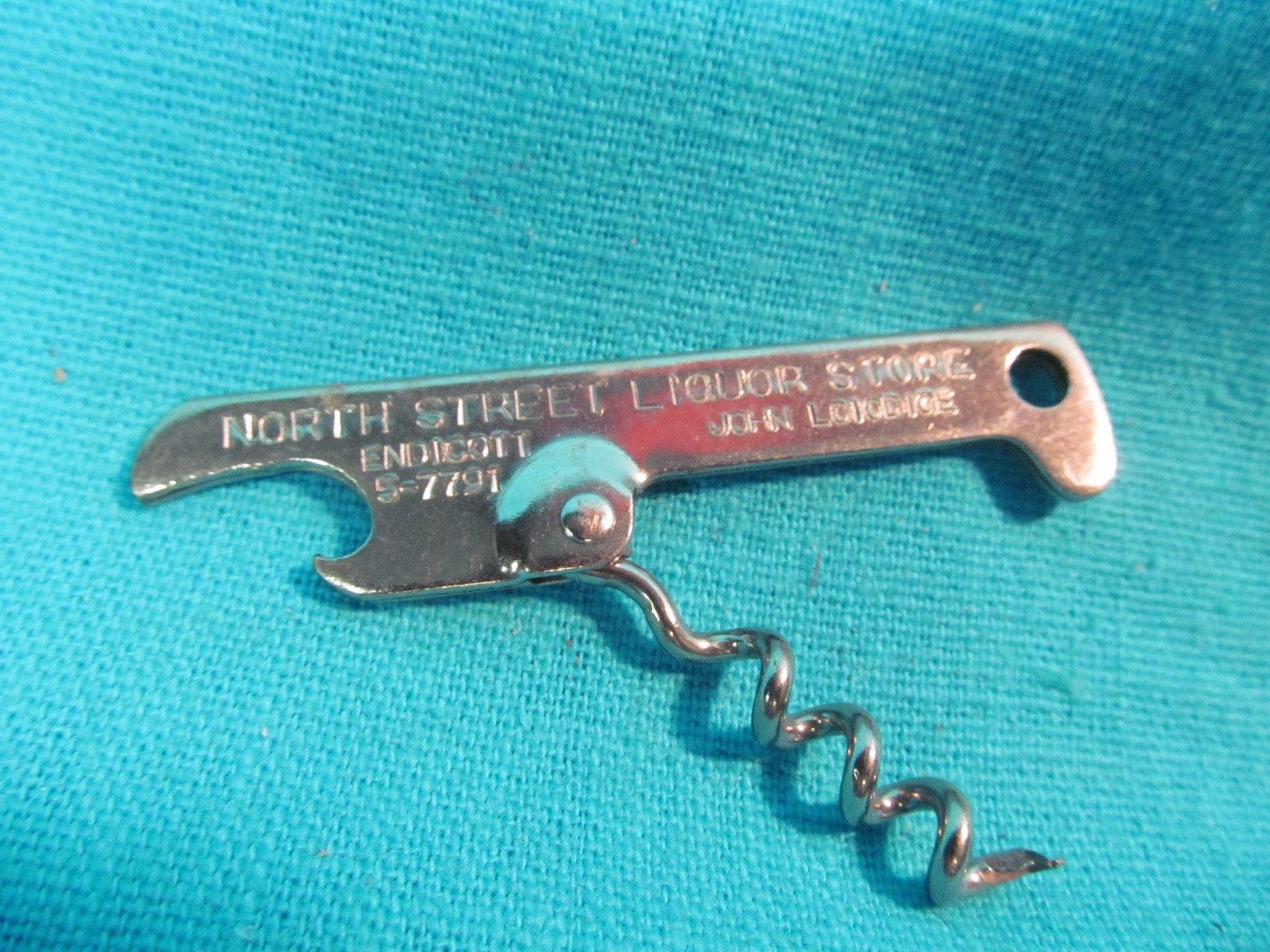 VINTAGE VAUGHAN ADVERTISING BOTTLE OPENER CORKSCREW LIQUOR STORE ENDICOTT NY