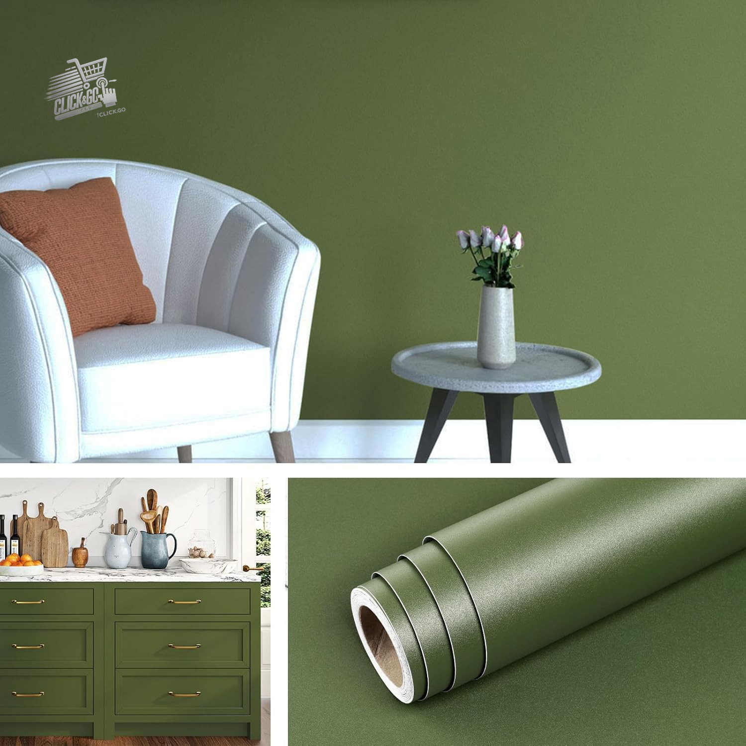 Olive Green Furniture Adhesive Film 40Cmx5M Washable Furniture Adhesive Paper