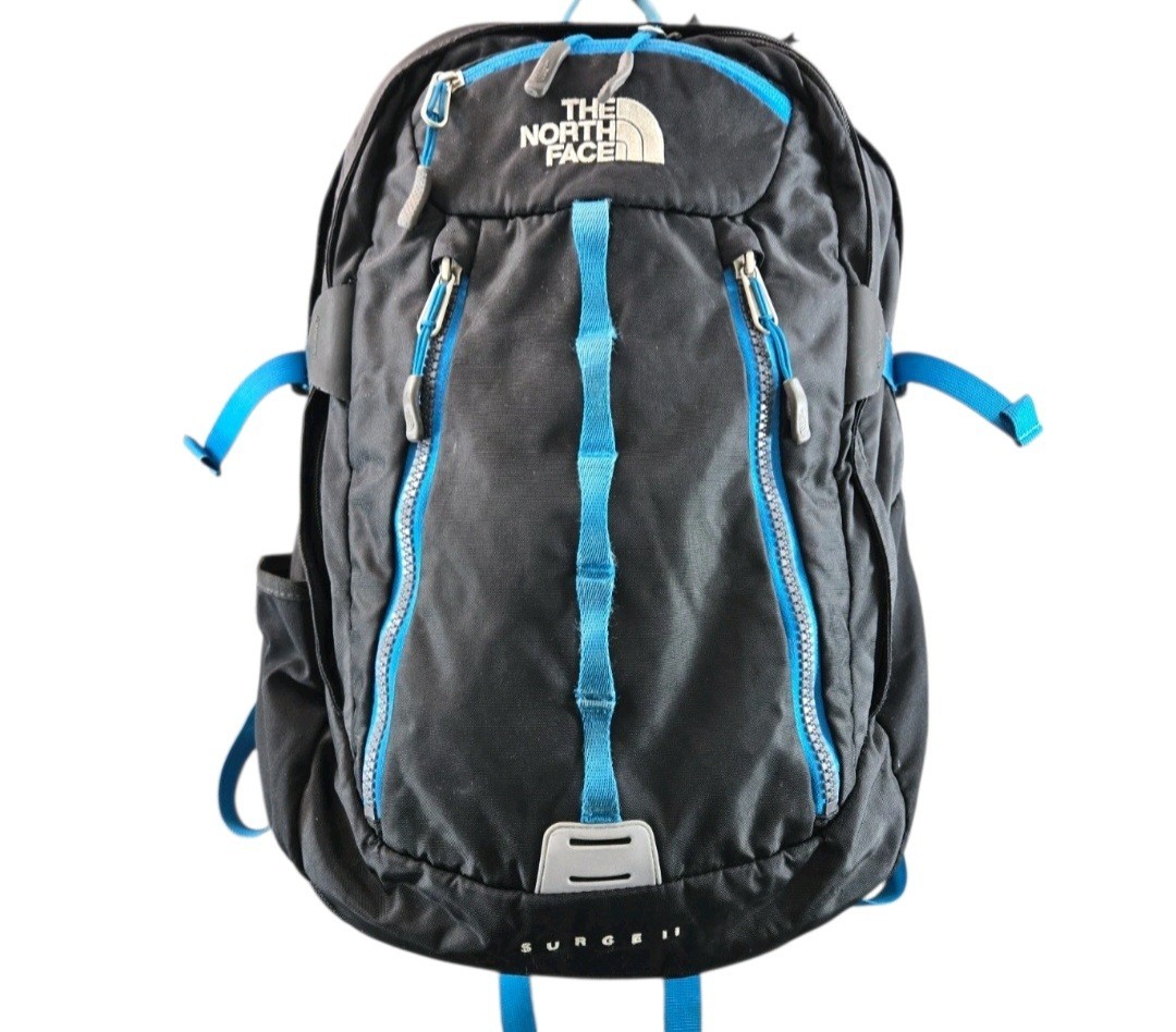 The North Face Surge II 27 Liter Backpack Black Blue Laptop Daypack Multi-Pocket