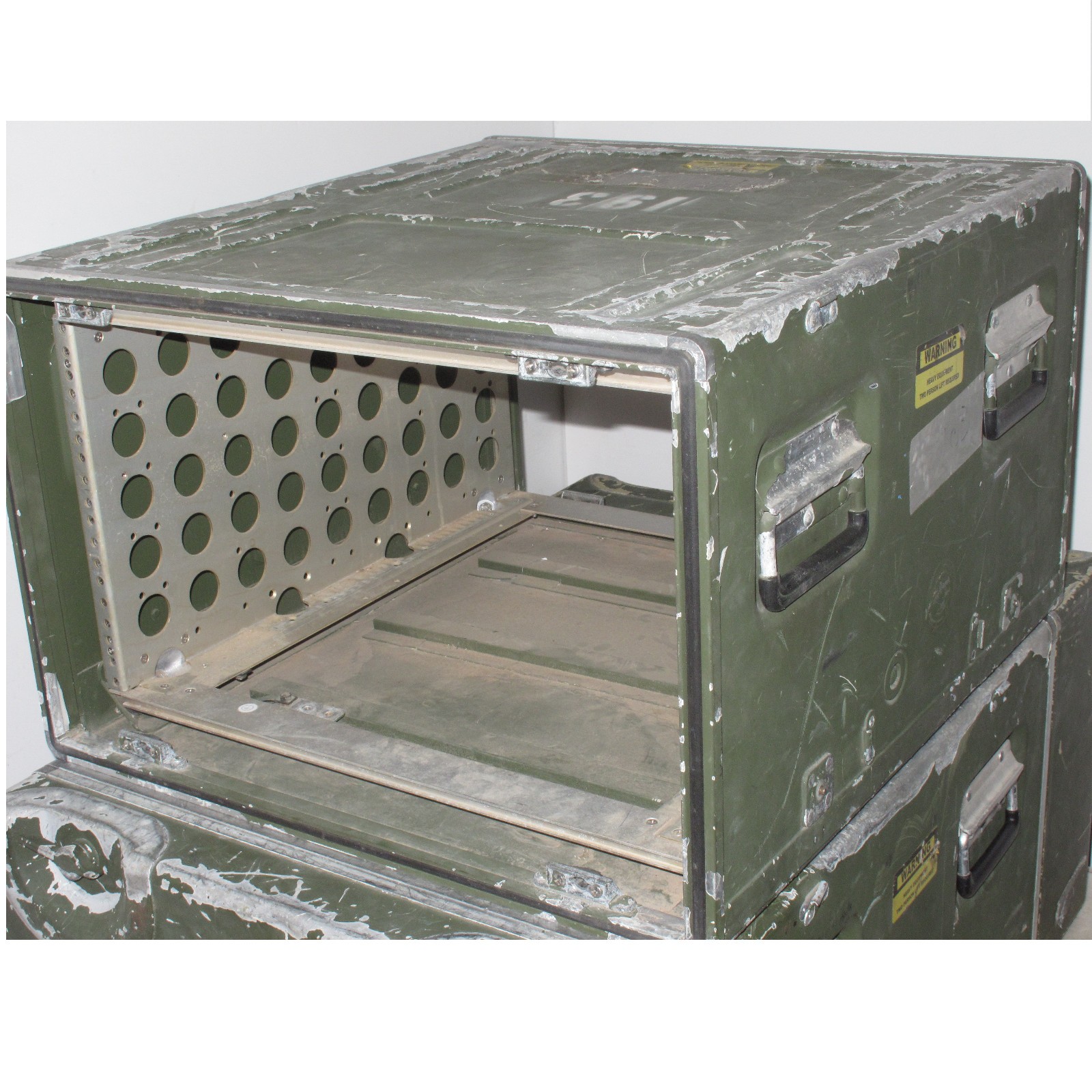 Aluminum EDAK MILEX 6U 19x19  Shallow Rack Mount Case Green Deep Lid
