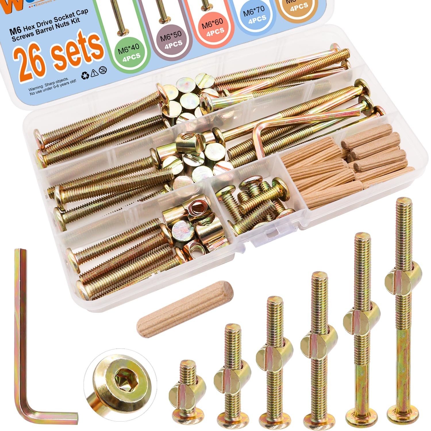 26 Set Crib Screws Hardware Replacement Kit Baby Bed Frame Bolts M6X20/40/50/60/