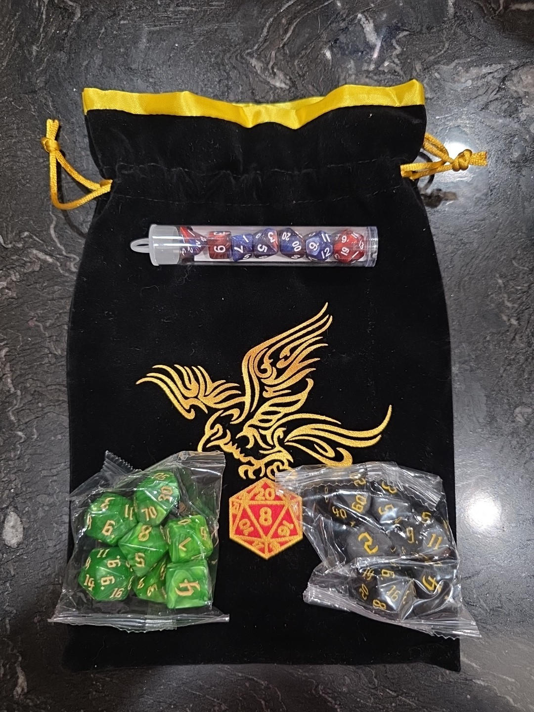 DND/MTG 33 Assorted Dice with Leather Drawstring Bag