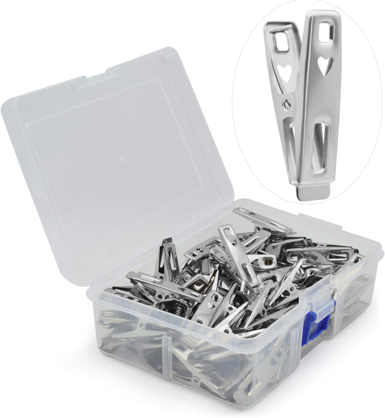 Vipbuy 60 PCS Strong Stainless Steel Clothes Pins Metal Laundry Clips with Stora