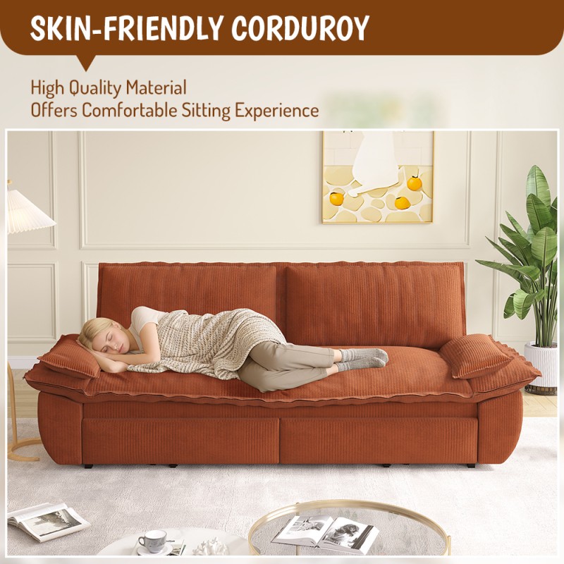 Zafly Queen Pull Out Sofa Bed, Convertible Sleeper Couch 73.2 Inch Red Velvet