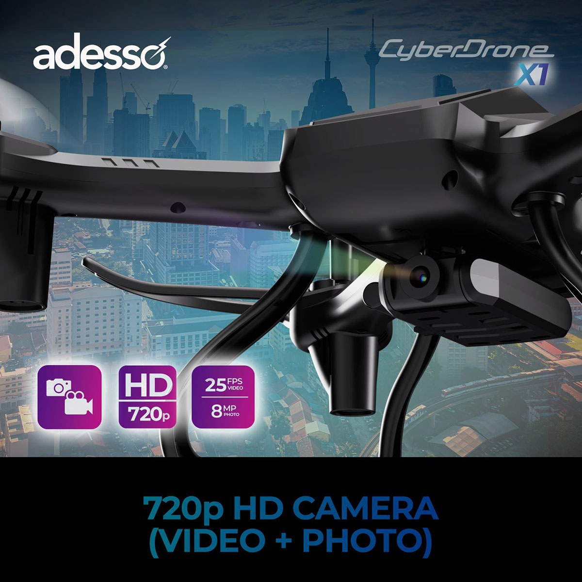 Adesso CyberDrone X3 2K FPV Drone with Remote Controller