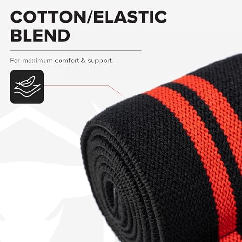 Elbow Wraps for Weightlifting (1 Pair) - 50" Elastic Elbow Braces for Black/Red