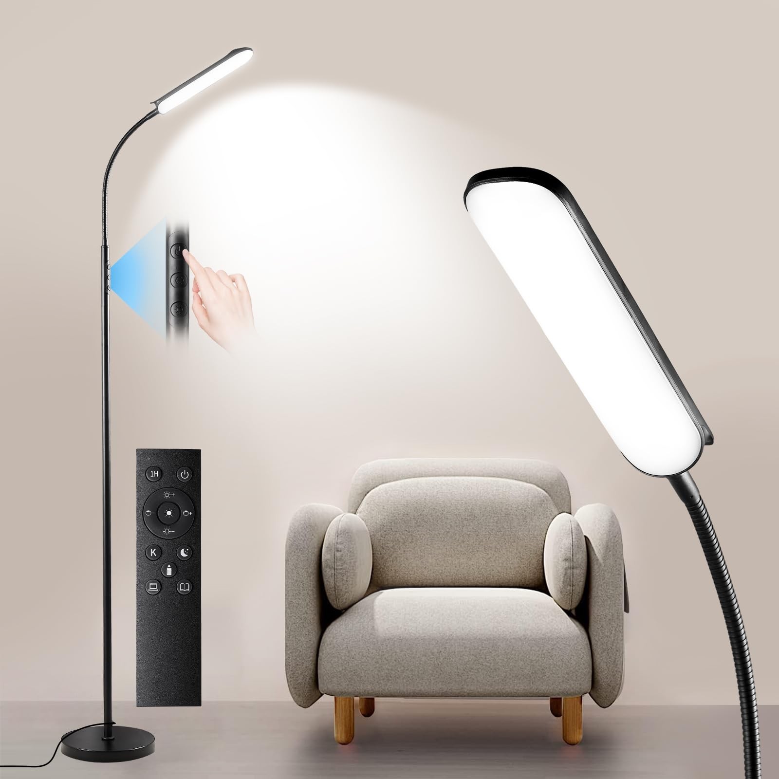 Yikuneng Dimmable LED Floor Lamp, Super Bright Reading Lamps Floor Standing l...