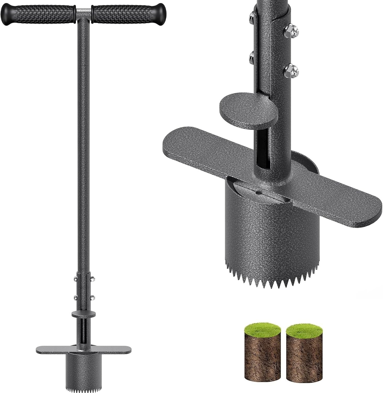Sod Plugger, Turf Cutter and Grass Plugger Tool with Dual Pedals, Sharp Serratio
