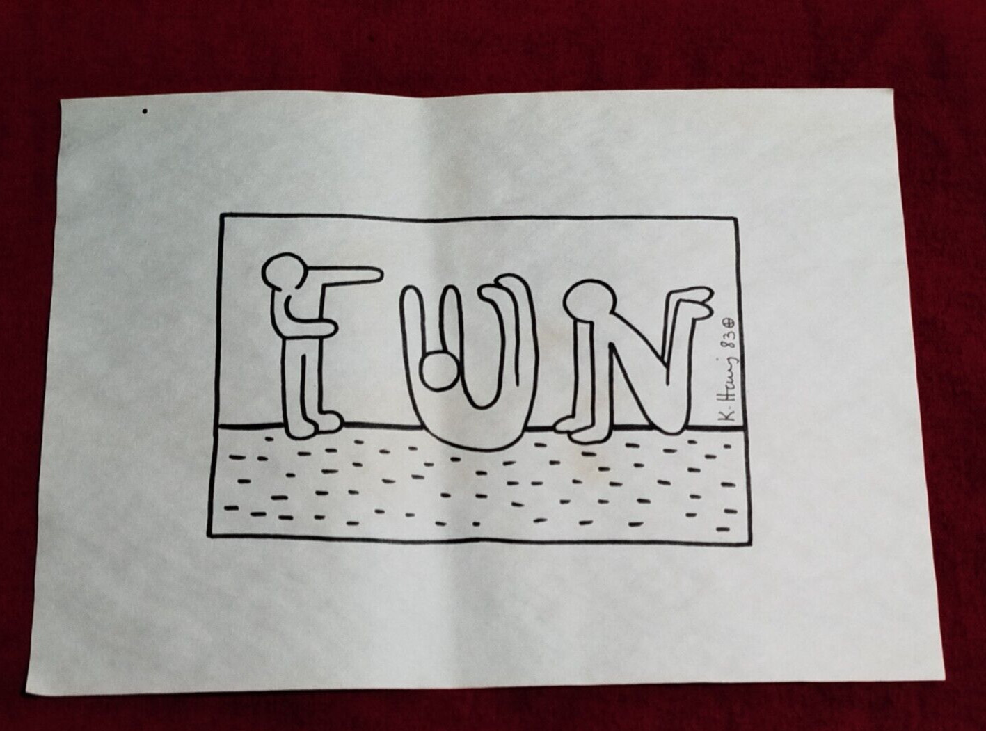 Keith Haring Drawing on paper (Handmade) signed and stamped mixed media.