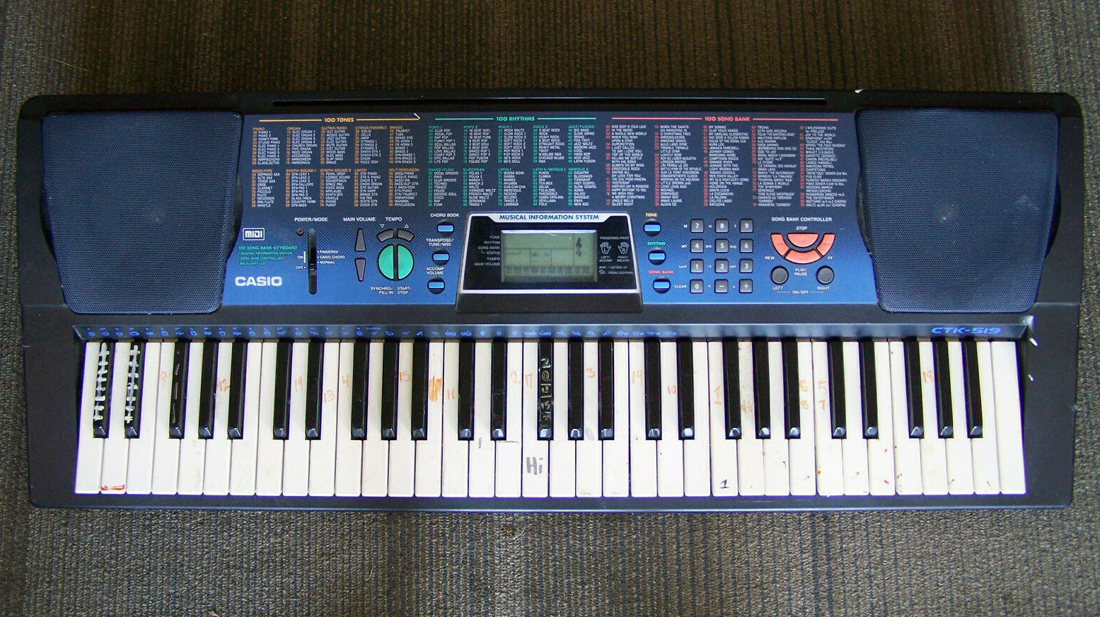 Casio CTK-519 Electronic Keyboard Synthesizer 100 tones rhythms songs midi