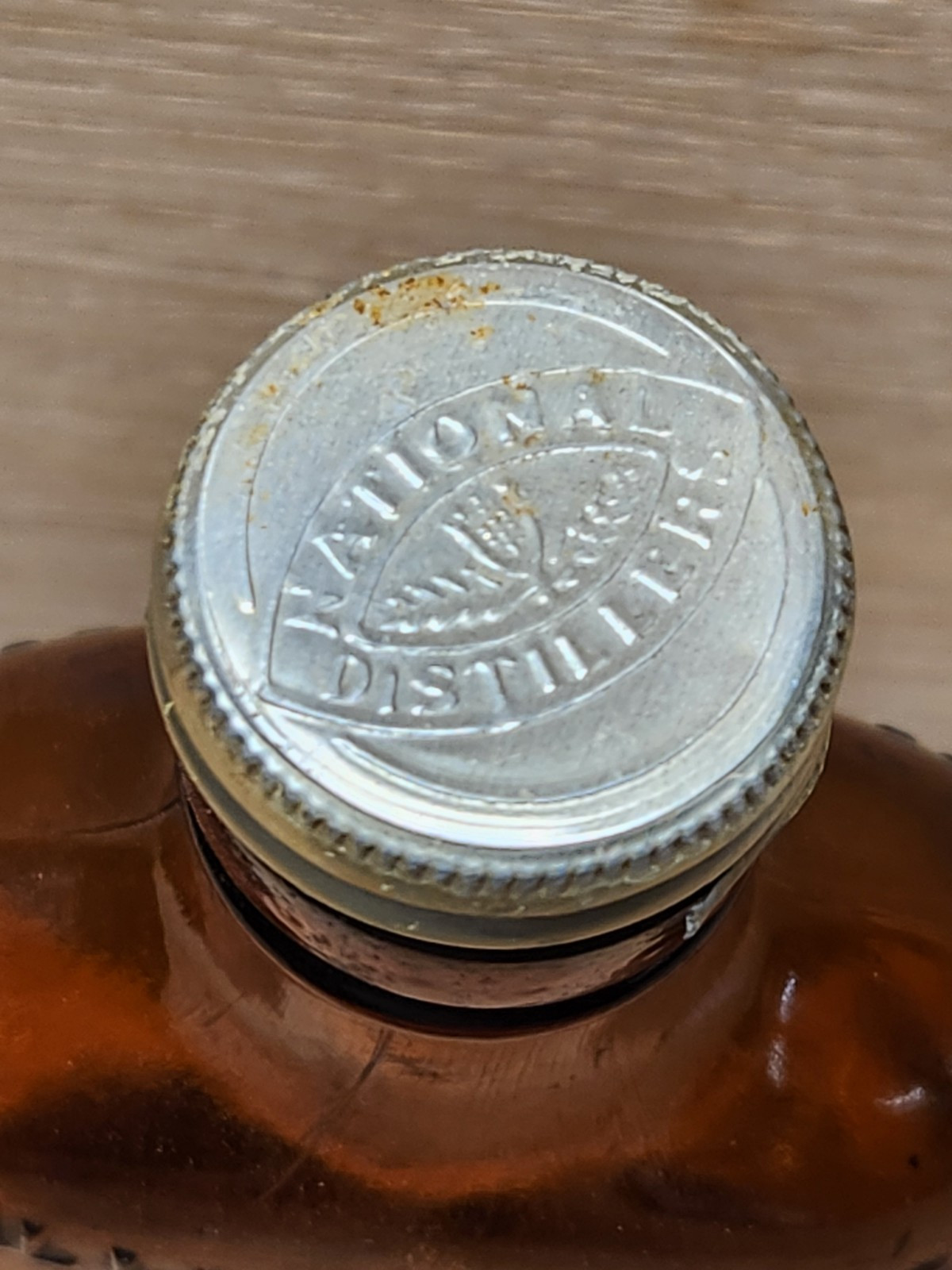 Vintage 1947 National Distillers Amber Flask Half Pint D-1 Code Original Cap