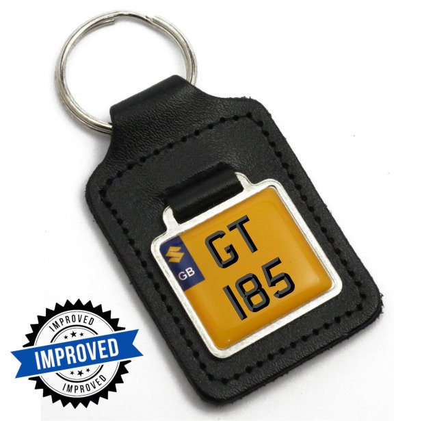 Suzuki GT 185 Real Leather Keyring GB Reg Number GT185 Twin Key Fob Parts NOS
