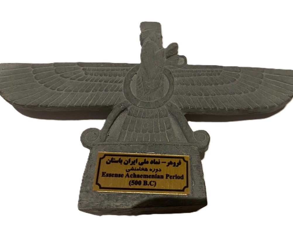 Handmade Farvahar Statue – 6” x 4” | Charcoal Finish | Cultural Art Figurine |